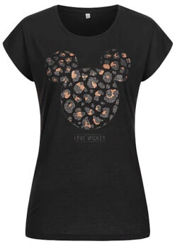 Cloud5ive Damen T-Shirt Mit Disney Mickey Mouse Leo Print Schwarz