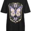 Days Beyond Damen T-Shirt Mit Schmetterlings Print Schwarz