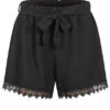 Cloud5ive Damen Musselin Shorts Mit Spitzendetails Und Bindegürtel Schwarz