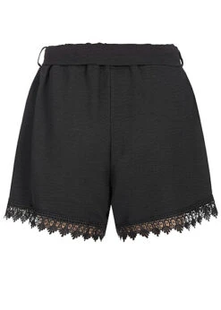 Cloud5ive Damen Musselin Shorts Mit Spitzendetails Und Bindegürtel Schwarz -Onlyy Kleidung Geschaft 23056017 2