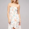 Cloud5ive Damen Bandeau Kleid In Wrap Look Und AOP Blumen Print Grün
