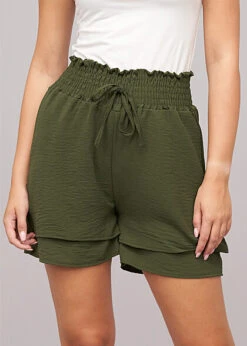 Cloud5ive Damen Musselin Shorts 2-Lagig Mit Gummibund Grün