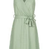 Cloud5ive Damen Struktur Wickelkleid Mit Bindegürtel Hell Grün