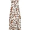Cloud5ive Damen Maxi Kleid Mit Schlitz Und Knotendetail Blumen Print Weiss Braun