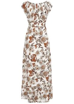 Cloud5ive Damen Maxi Kleid Mit Schlitz Und Knotendetail Blumen Print Weiss Braun -Onlyy Kleidung Geschaft 23066138 2