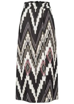 Cloud5ive Damen Longform Rock Strukturstoff Mit Inka-Muster Und Seitl. Schlitz Schwarz