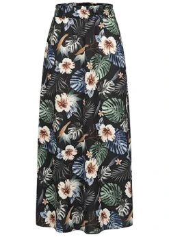 Cloud5ive Damen Longform Rock Mit Strukturstoff Und Tropical Print Schwarz