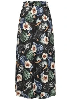 Cloud5ive Damen Longform Rock Mit Strukturstoff Und Tropical Print Schwarz -Onlyy Kleidung Geschaft 23076010 2