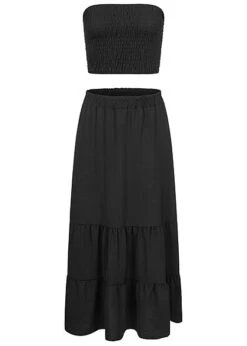 Cloud5ive Damen Musselin Longform Stufenrock Und Bandeau Top Schwarz