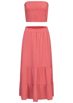 Cloud5ive Damen Musselin Longform Stufenrock Und Bandeau Top Rose Braun