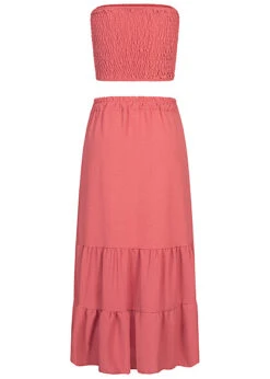 Cloud5ive Damen Musselin Longform Stufenrock Und Bandeau Top Rose Braun -Onlyy Kleidung Geschaft 23076015 2
