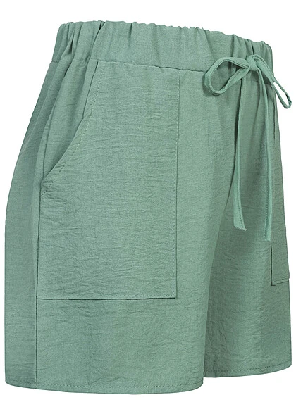 Cloud5ive Damen Musselin Shorts M. Aufgesetzten Taschen Grün 2 Cloud5ive Damen Musselin Shorts M. Aufgesetzten Taschen Grün – Bild 2