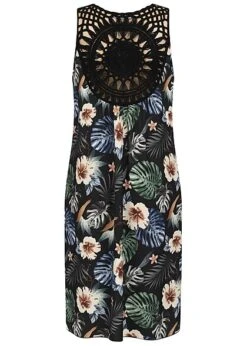 Cloud5ive Damen A-Linie Kleid Mit Häkeleinsatz Hinten AOP Tropical Schwarz -Onlyy Kleidung Geschaft 23076029 2