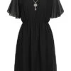 Victoria & Violet Damen Kleid Mit 2-lagigem Stoff Und Rundhals Schwarz