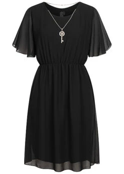 Victoria & Violet Damen Kleid Mit 2-lagigem Stoff Und Rundhals Schwarz