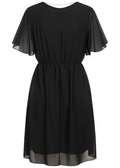 Victoria & Violet Damen Kleid Mit 2-lagigem Stoff Und Rundhals Schwarz -Onlyy Kleidung Geschaft 23080017 2