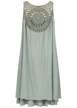 Victoria & Violet Damen Viskose Kleid Mit Volant Und Cut-Out Muster Hinten Khaki -Onlyy Kleidung Geschaft 23080024 2