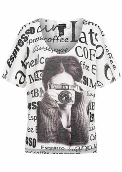 Victoria & Violet Damen Kurzarm Top T-Shirt Mit Camera Print Weiss