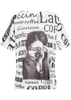 Victoria & Violet Damen Kurzarm Top T-Shirt Mit Camera Print Weiss -Onlyy Kleidung Geschaft 23080037 2